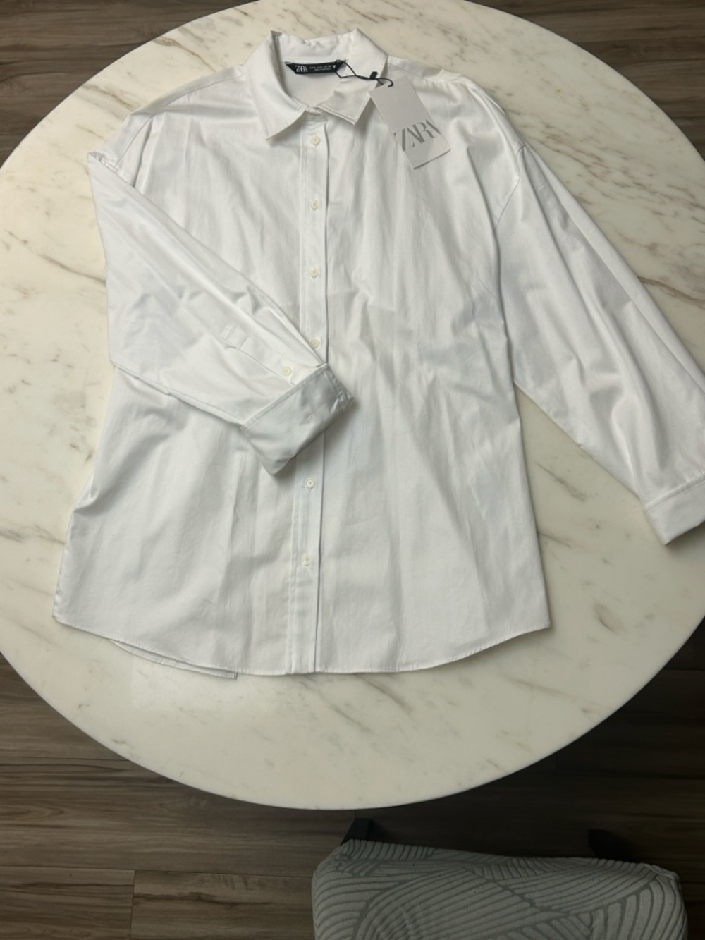 Zara White Long-Sleeve Button-Up Dress Shirt